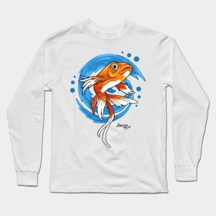 Carp Koi Fish on Blue Waves Long Sleeve T-Shirt